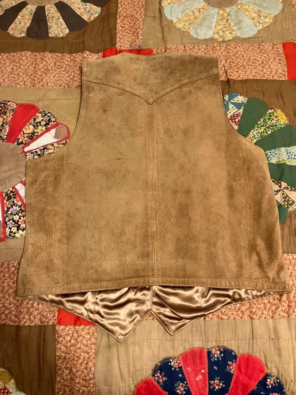 Scully Mens Tan Brown Leather Western Cowboy Vest Size 44 Button Front Yoke